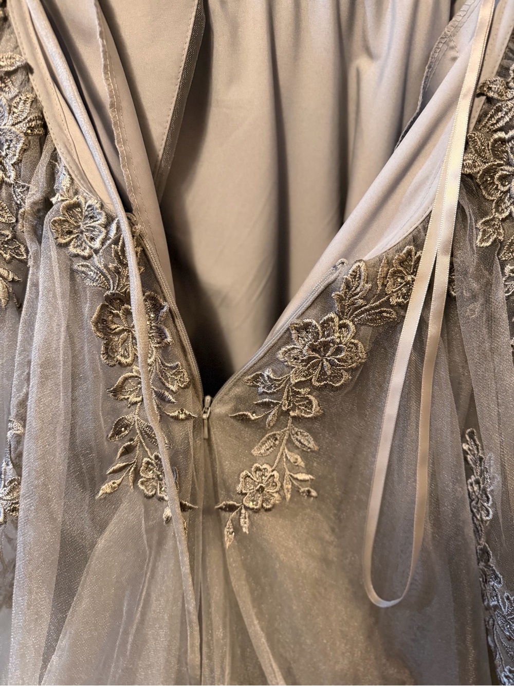 La Femme Silver Gray Embroidered Formal Gown - Picture 5 of 14